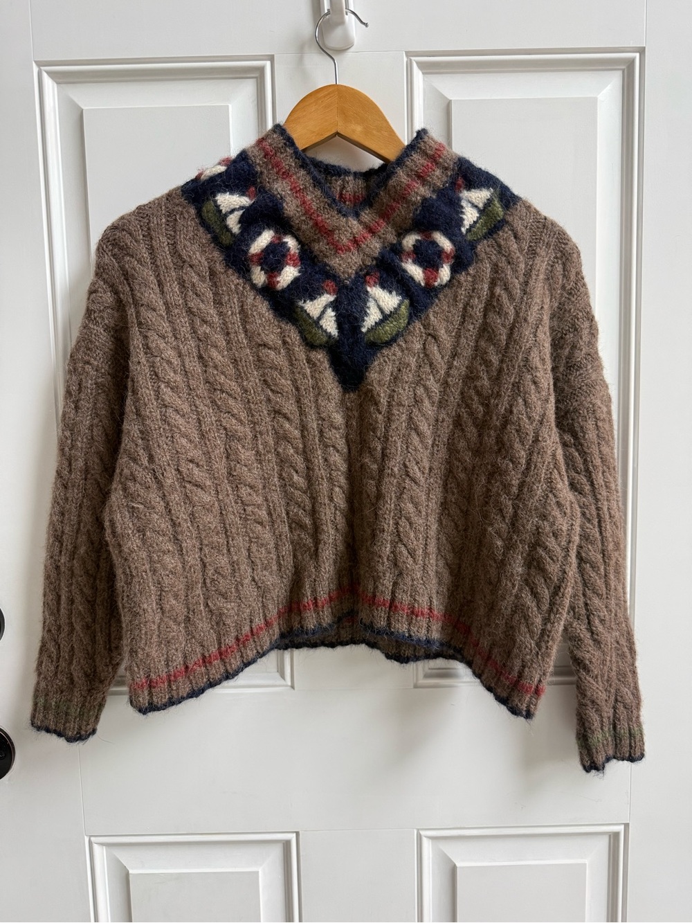Nautical Hand Knitted Merino Wool Sweater Heavyweight Boxy Cropped Coastal